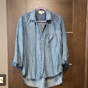 cloth & stone Denim Button Front Shirt Jacket in Medium Blue